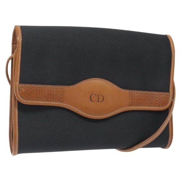 Christian Dior Shoulder Bag PVC Leather Black Gold Auth BA2862 - Picture 1 of 16